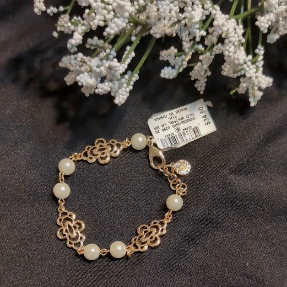 Charter Club Elegant Goldtone Filigree and Faux Pearl Bracelet NWT